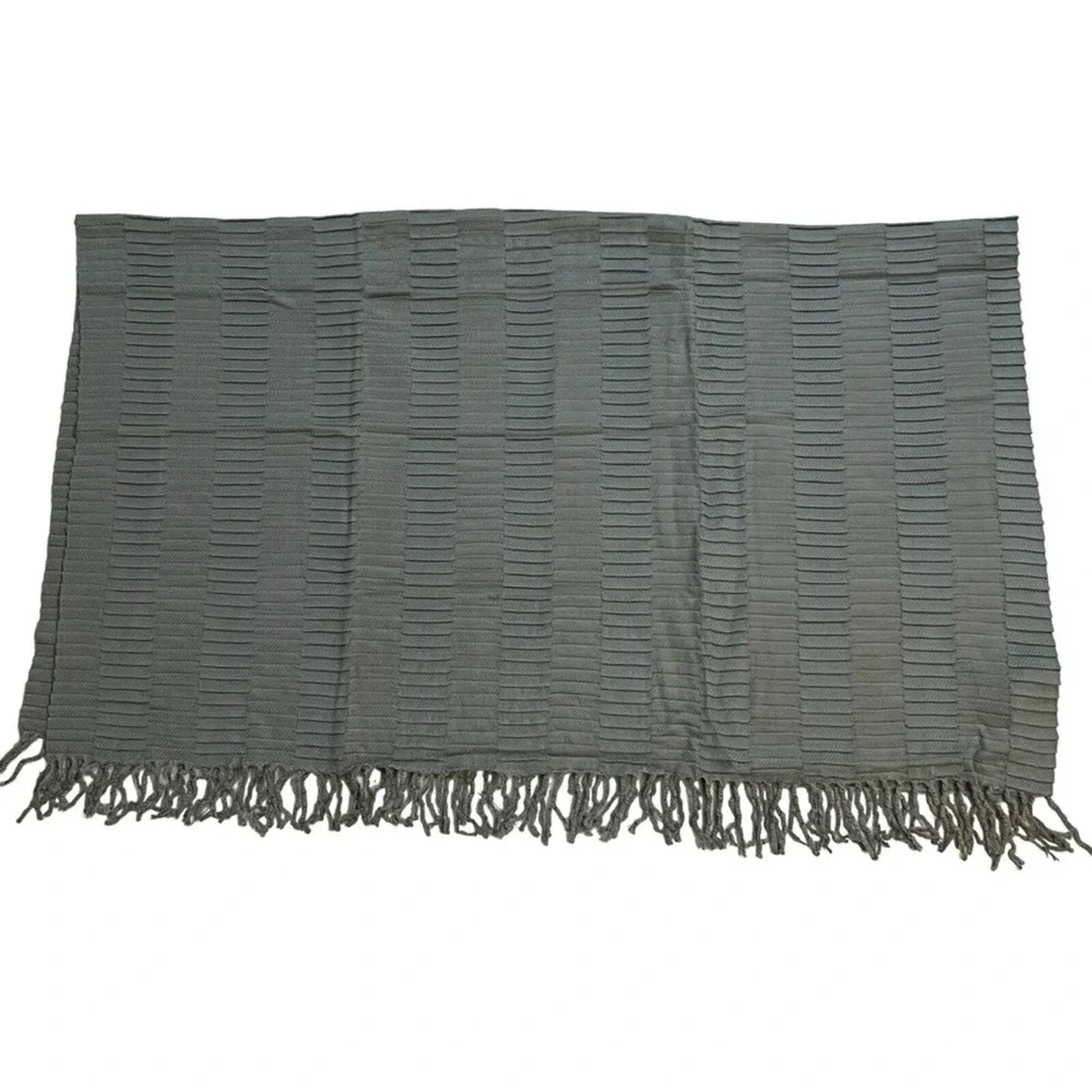 West Elm Ladder Stitch Throw Blanket Size 40x50 Gray Fringe Minimalist Scandi